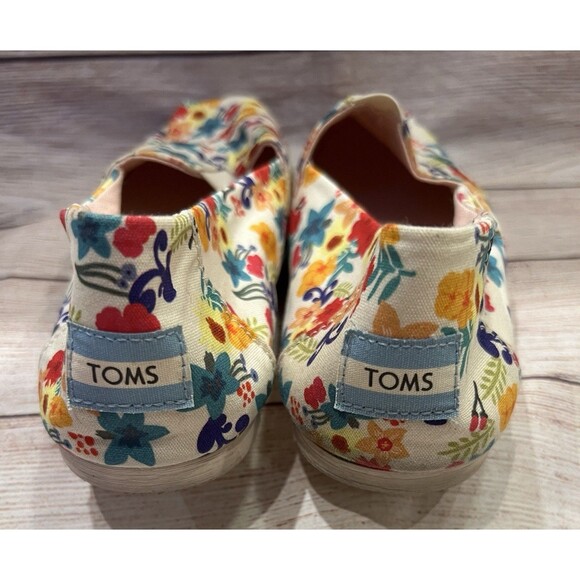 TOMS womens Alpargata loafers shoes, Natural Slip On Size 9 Floral Design - Picture 4 of 7